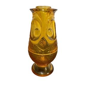 Vintage Viking Glass Owl Fairy Lamp Amber Honey Art Glass Candle Holder 2 Piece